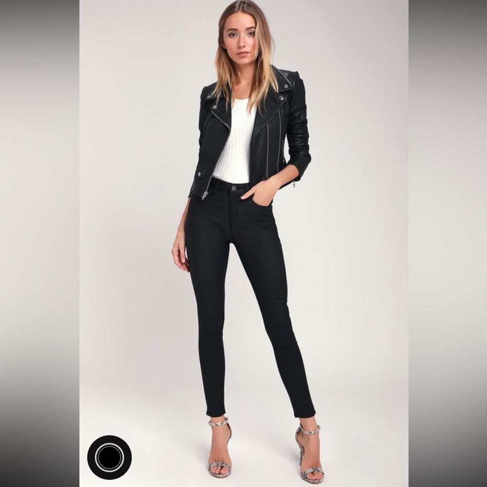 lulu’s Olivia Washed Black High Rise Vegan Leather Skinny Jeans